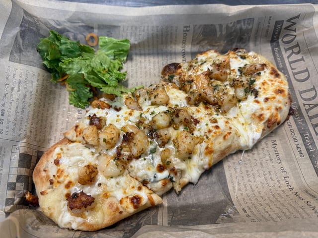 Shrimp Scampi Pizza.